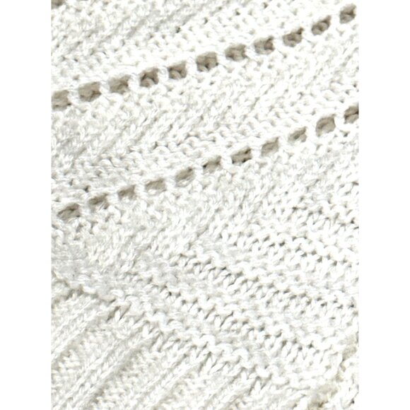 CCC Loose Knit White Long Sleeve Sweater Ribbed Stripes Eyelet Detail Lightweigh - Picture 6 of 6